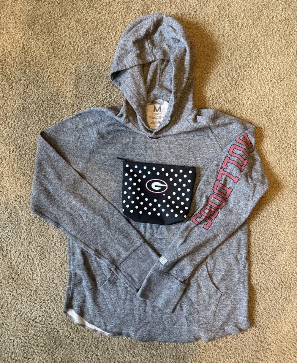 Georgia Bulldogs Tailgate Hoodie Medium Grey Sweatshirt & Polka Dot Pouch Lot